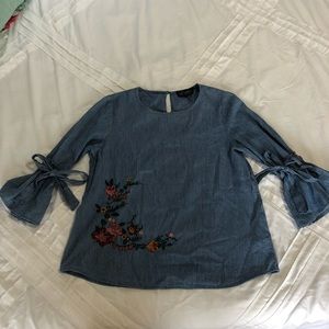 Emboidered Blue and White Blouse